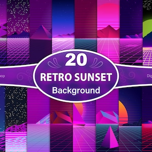 Vaporwave Sunset Landscape, Retro Sunset Background, Vaporwave wallpaper, Vaporwave Sunset, Aesthetic Vaporwave Background, Wall Poster