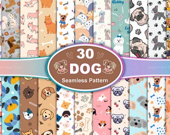 Hunderasse Musterdesign Bundle, Welpe Digitales Papier (30 JPG Dateien)
