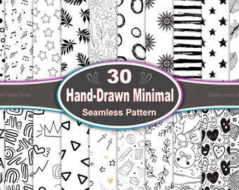 Patrones abstractos sin costuras dibujados a mano: garabatos en blanco y negro (descarga digital)