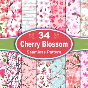 Motivo senza soluzione di continuità con fiori di ciliegio, motivo floreale con fiori di ciliegio, carta digitale con fiori di ciliegio, carta digitale Sakura, motivo floreale giapponese