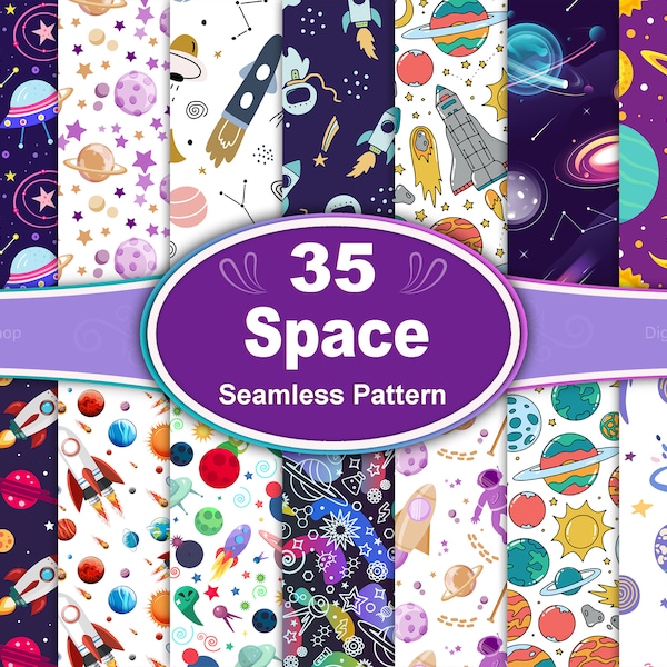 Space Seamless Pattern, Space Pattern, Space Digital Paper, Astronaut Seamless Pattern, Planets Pattern, Galaxy Space Clipart Patterns