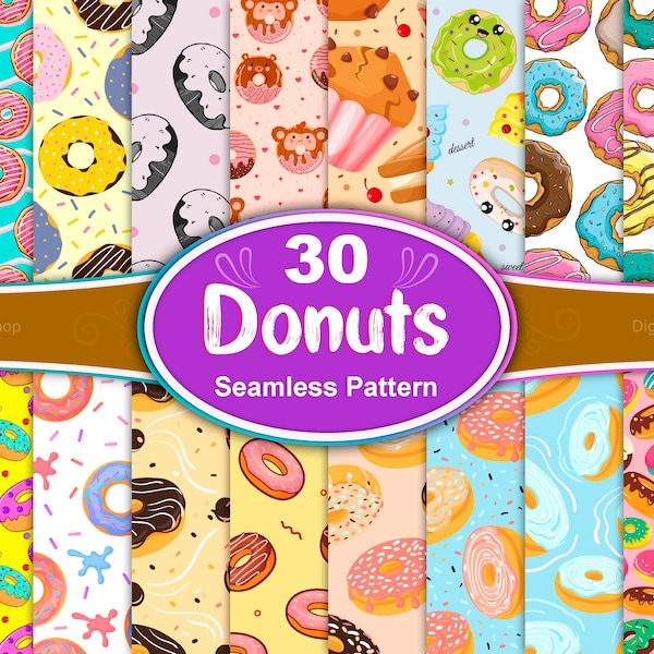 Donuts Seamless Pattern, Sweet Food Seamless Pattern, Fast Food Pattern, Fabric Pattern, donut digital paper, Hand Drawn kawaii food pattern