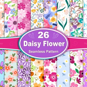 Daisy Flower Seamless Pattern: 26 Floral Digital Papers (JPG)