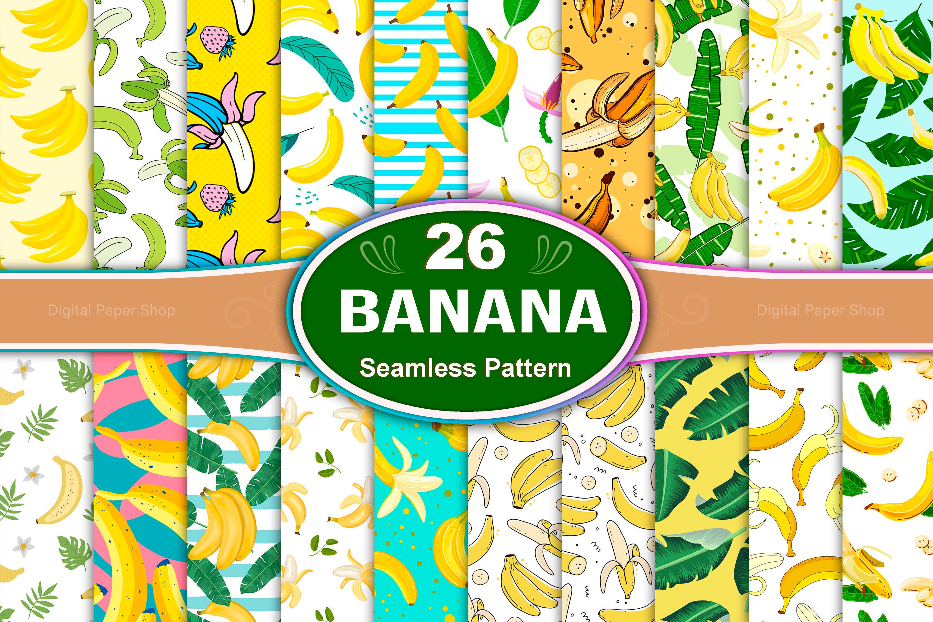 Banana Seamless Pattern, Banana digital paper, Banana Patterns, Banana Background, Fruits Seamless pattern, Tropical Banana Seamless Pattern
