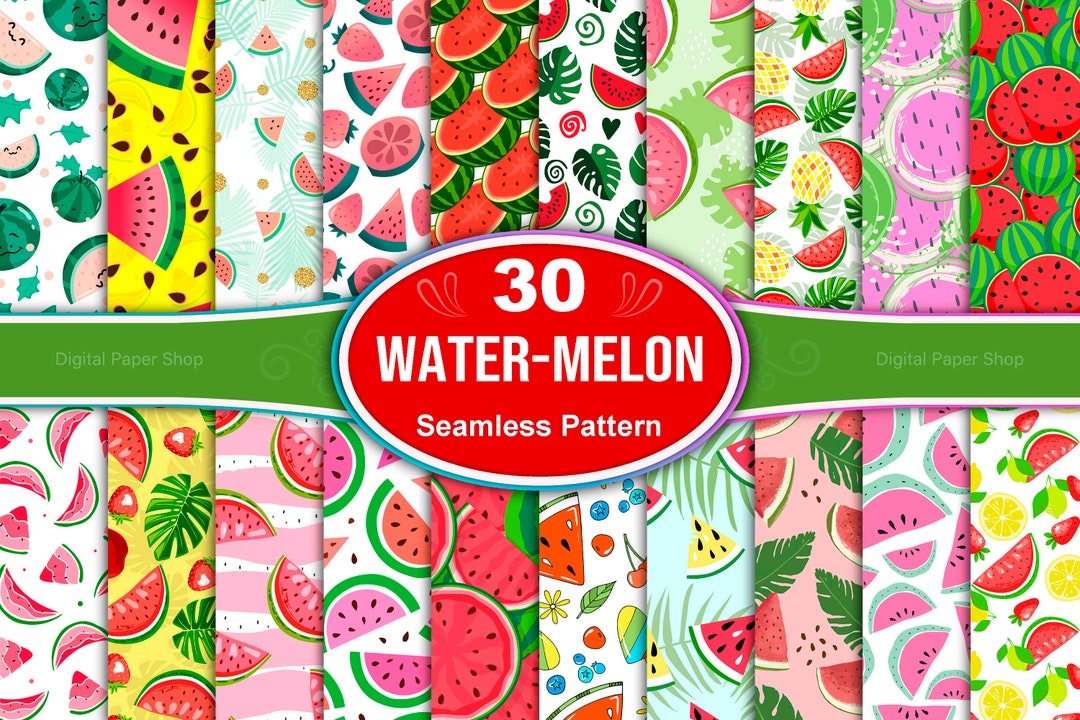 Watermelon Seamless Pattern Bundle: Summer Fruit Digital Paper (30 JPG ...