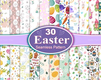 Ostern Seamless Pattern Bundle: Hase, Eier, Blumen (Digitales Papier)