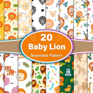 Baby Lion Seamless Pattern: Nursery Digital Paper (Digital Download)