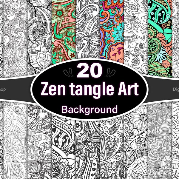 Zentangle Coloring Pages, Zentangle patterns, Zentangle art digital paper, Adults coloring page, Doodle Coloring Pages Bundle, Zen Coloring