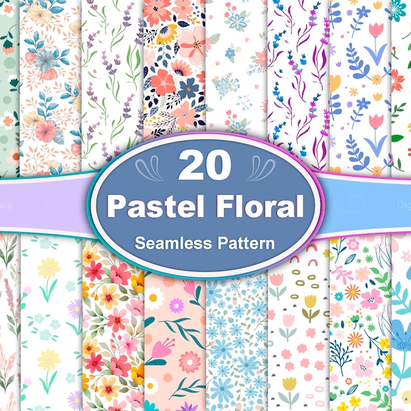 Pastel Flower Seamless Pattern, Pastel Floral Seamless Pattern, Pastel Flower Digital paper, Flower Pattern, Pastel Botanical Flower Pattern