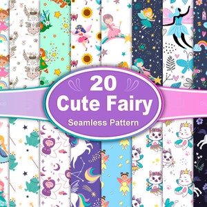 Fairy Seamless Pattern, Fairy Pattern, Fairy Digital Paper, Cute Little Fairy Patterns, Fairy Girls Digital Papers, Magical Fairy Patterns