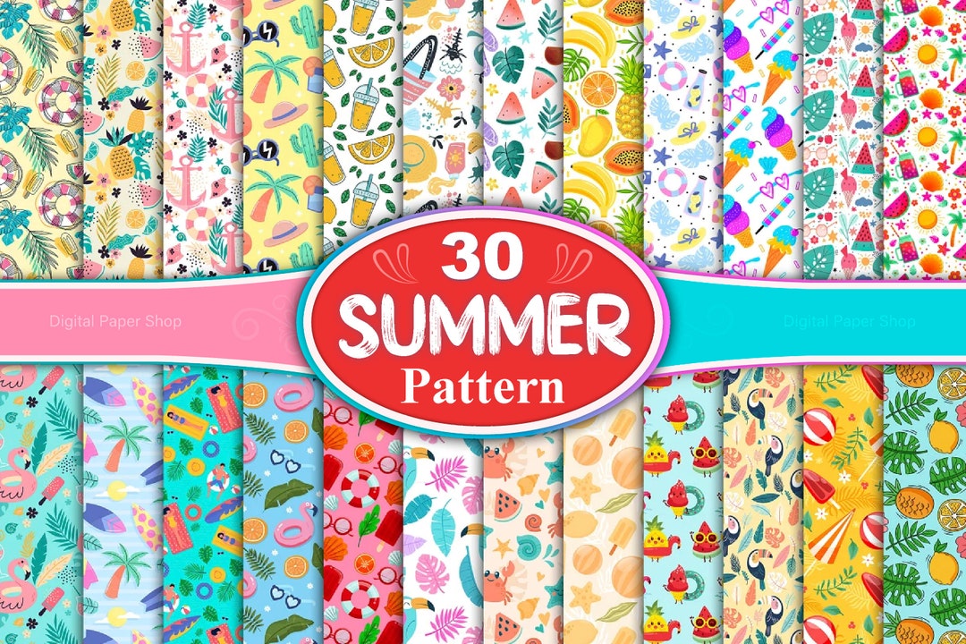 Summer Seamless Pattern Bundle: Tropical Fruits, Beach Vibes (digital ...