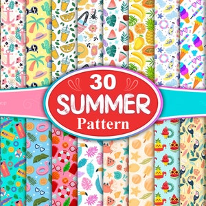 Summer Seamless Pattern Bundle, Summer Patterns, Summer Digital Papers, Summer Elements Pattern, Summer Vibes Digital Paper, Summer Days Fun