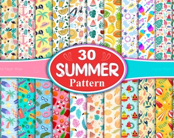 Summer Seamless Pattern Bundle, Summer Patterns, Summer Digital Papers, Summer Elements Pattern, Summer Vibes Digital Paper, Summer Days Fun