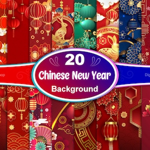 Chinese New Year Background, Lunar New Year Background, Chinese New Year Digital Paper, Lunar New Year Digital Paper, Red gold Chinoiserie