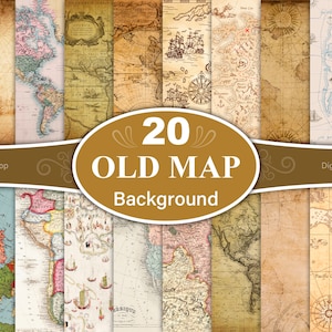 Fundo de mapa antigo, papel digital de mapas antigos, papel digital de mapa imprimível, fundo de mapas mundiais vintage, papel digital de mapas vintage