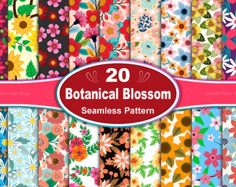 Botanical Blossom Seamless Pattern: Floral Digital Paper (20 JPG Files)