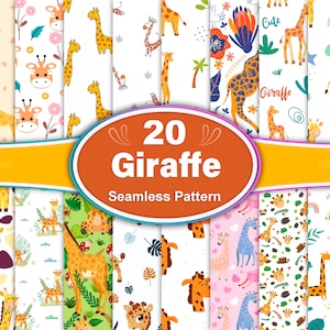 Motivo senza soluzione di continuità con giraffa, motivo giraffa, carta digitale con giraffa, sfondo giraffa, motivo senza soluzione di continuità con animali, carta digitale con animali selvatici