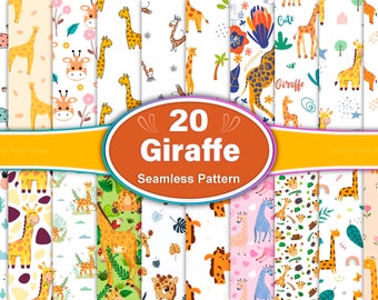 Giraffe Seamless Pattern Bundle: Wild Animal Print (Digital Download)