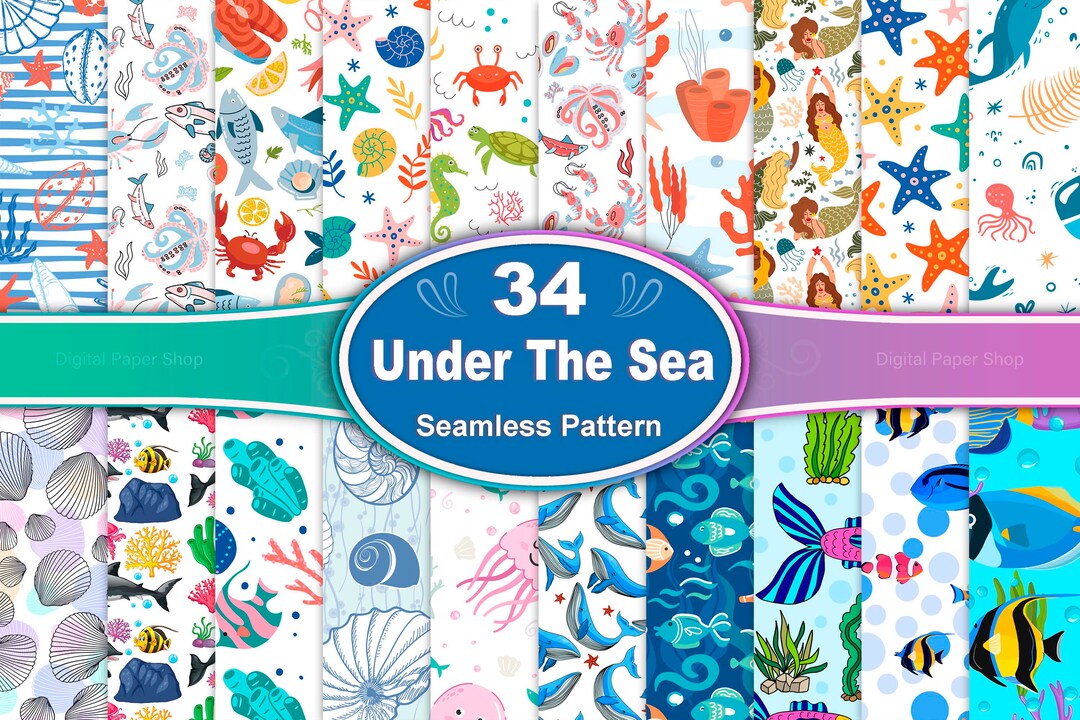 Under the Sea Seamless Pattern Bundle: Marine Life Digital Paper (34 ...