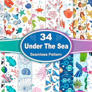 Under The Sea Seamless Pattern Bundle: Marine Life Digital Paper (34 JPG Files)
