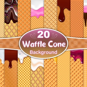 Eis Waffel Kegel Hintergrund, Waffel Kegel Digitales Papier, tropfende Schokolade und Eis Hintergrund, Eis Waffel Muster