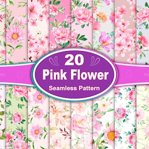 Pink Floral Seamless Pattern Bundle: Watercolor Flower Designs (Digital Download)