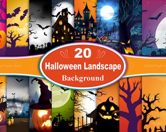 Halloween Landscape Backgrounds: Spooky Digital Paper (3000x2000 px)