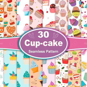 Kawaii Cupcake Seamless Pattern: Sweet Cake Designs (Digital Paper)