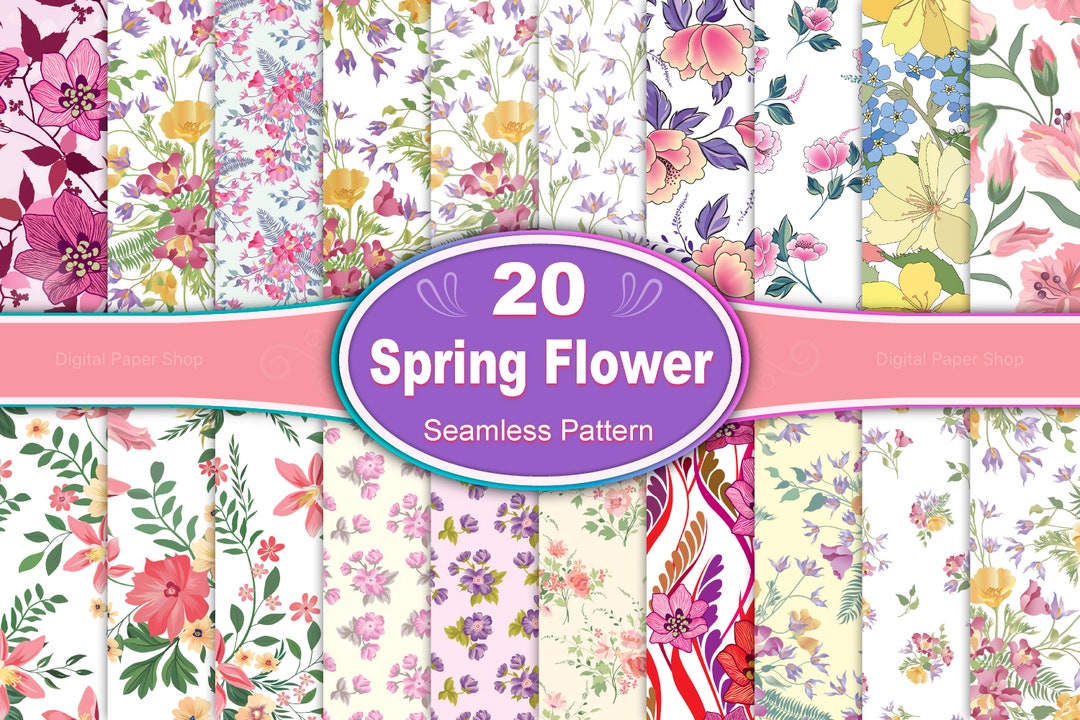 Spring Flower Seamless Pattern Bundle: Floral Digital Paper (20 JPG ...
