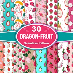 Dragonfruit Seamless Pattern: Tropical Digital Paper Bundle (JPG Files)