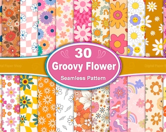 Groovy Flower Seamless Pattern, Groovy Flower Digital Paper, Groovy Flower Pattern, Retro Flower Pattern, Flower Digital Paper, Retro Floral