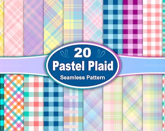 Pastel Plaid Seamless Pattern Bundle: 20 JPG Digital Papers (12x12, 300 DPI)