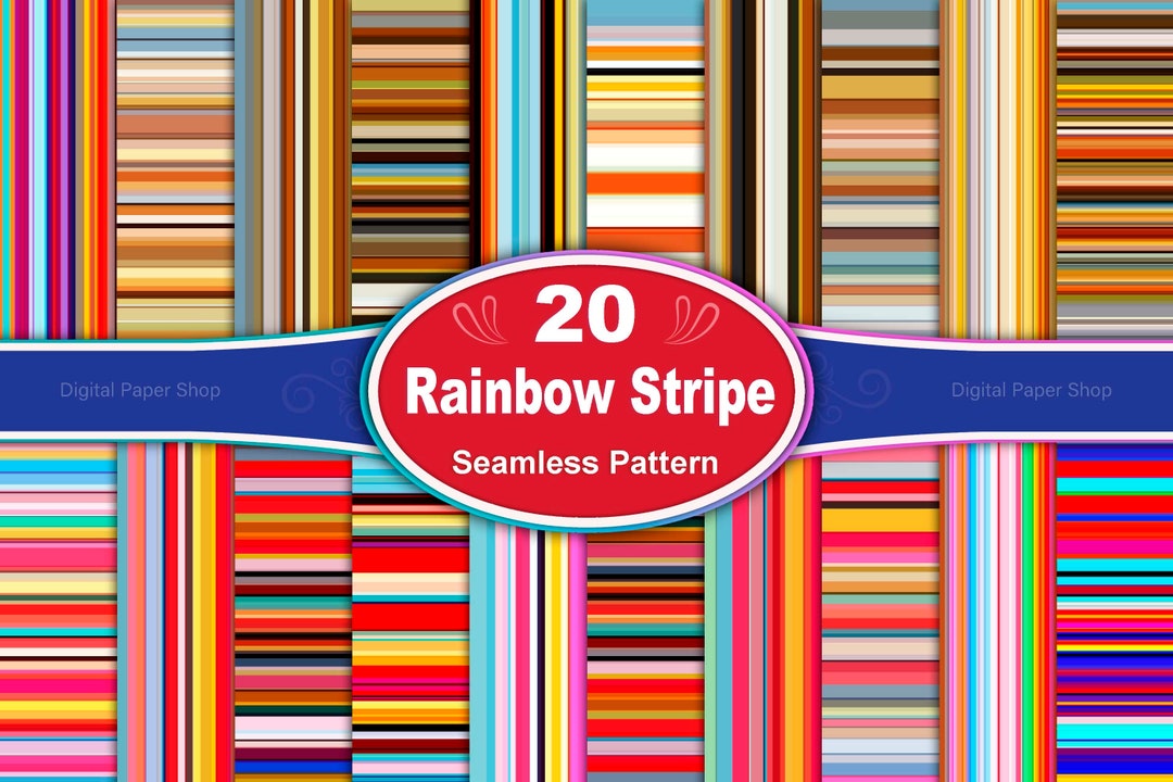 Rainbow Stripe Seamless Pattern: 20 Colorful Geometric Designs (digital ...