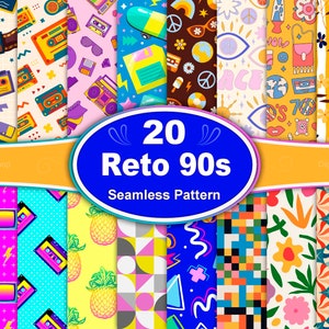 Retro 90s Seamless Pattern, 80s Seamless Pattern, Retro 70s Pattern, Groovy Hippie Pattern, Retro 90s Digital Papers, Vintage Patterns