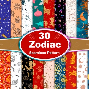 Zodiac Seamless Pattern, Zodiac Pattern, Zodiac Digital Papers, Zodiac Hintergründe, Celestial Patterns, Astrologie Muster, Magische Muster