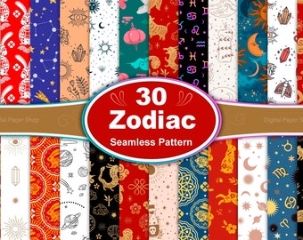 Zodiac Seamless Pattern: Celestial Digital Papers (30 JPG Files)