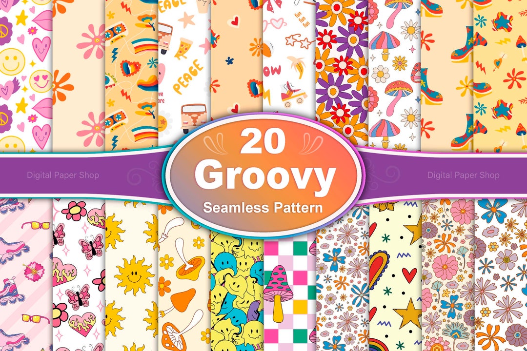 Groovy Hippie Seamless Pattern Bundle: Retro Digital Papers (JPG) - Etsy