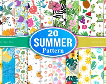 Paquete de patrones sin costuras de verano: diseños playeros y tropicales (papel digital)