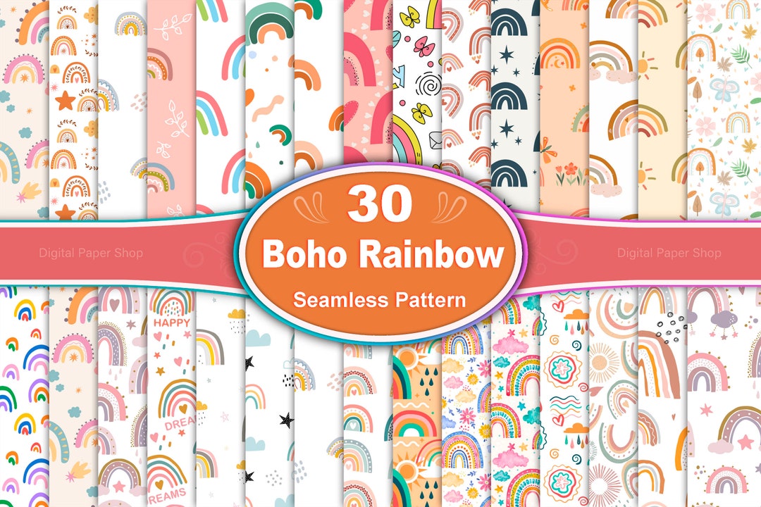 Boho Rainbow Seamless Pattern, Rainbow Pattern, Boho Rainbow Digital ...