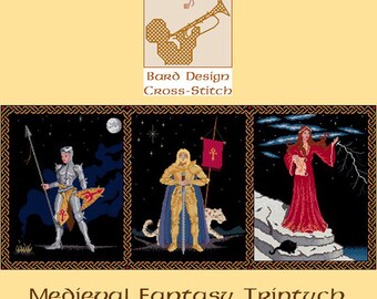 Średniowieczna zbroja fantasy Tryptyk - x3 liczone wykresy haftu krzyżykowego - Bard Design Cross-Stitch - pobieranie cyfrowe