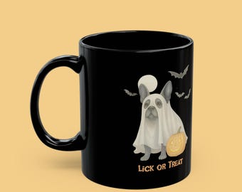 French Bulldog Ghost Mug: Halloween Dog Lover Gift, "Lick or Treat"