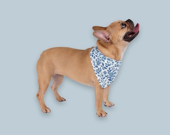 Blue Floral Dog Bandana: Reversible Pet Scarf
