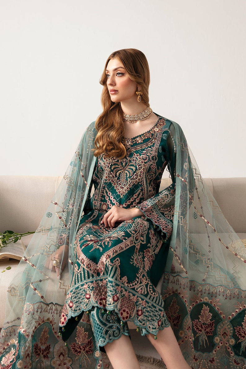 Green Bamberg Silk Embroidered Eid Style Salwar Suit