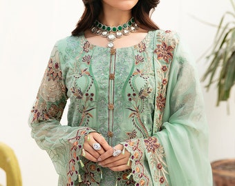 Pakistaanse, Indiase geborduurde chiffon outfit voor bruiloften en feesten - nieuwe collectie 2024 op bestelling gemaakt USA UK cadeau