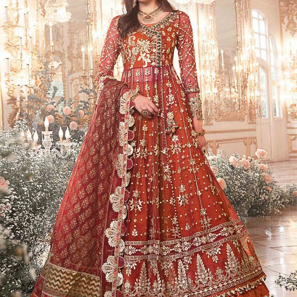 Red Pakistani lehenga Designer Maxi Design Handmade Unstitched 3 Pieces with Heavy Embroidery on Net Made on Order As Gifts 2024 USA UK