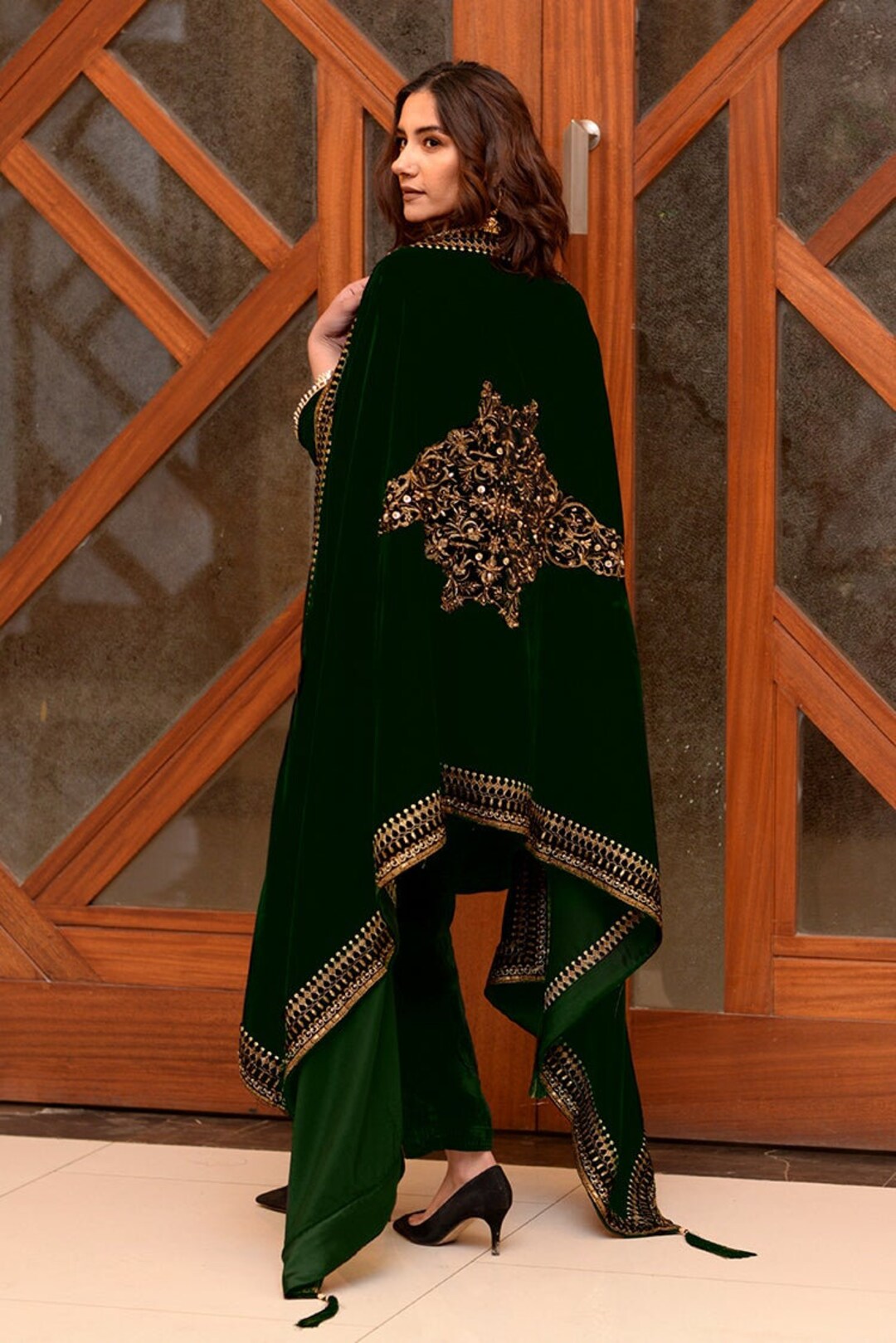 Green Hot Pakistani Velvet Shawl u0026 Wraps Embroidered Winter - Etsy