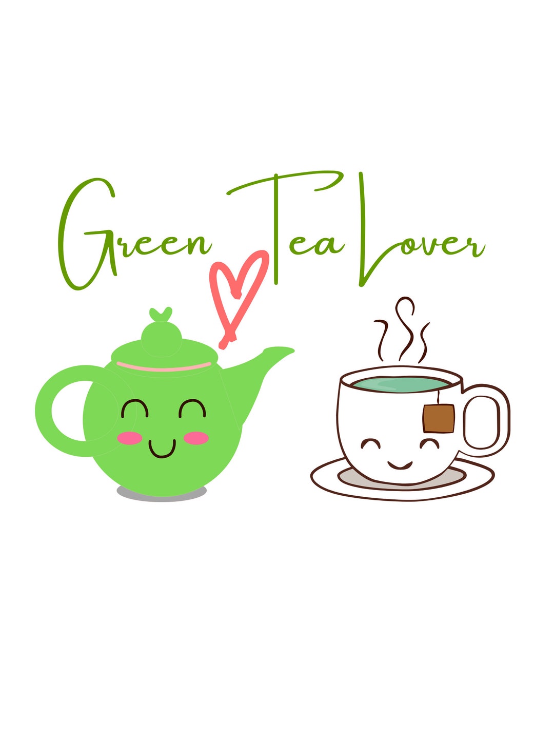 Green Tea Lover Kettle & Cup Etsy