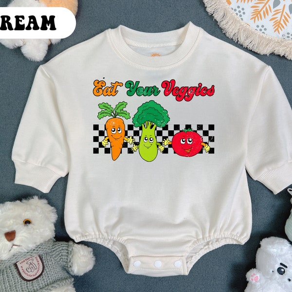 Eat Your Veggies Romper Sweatshirt, Vegan Baby Onesie, Cute Vegetable Baby Clothes, Retro Natural Kids Romper, Baby Cute Outfit