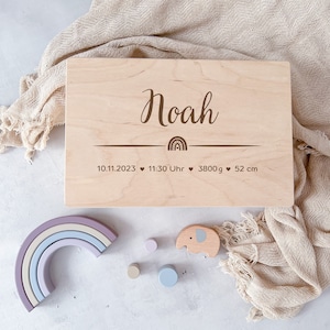 Erinnerungskiste Baby personalisiert, Babygeschenk Geburt Erinnerungskiste, Holzkiste personalisiert, Holzbox personalisiert, Geschenke Baby Regenbogen