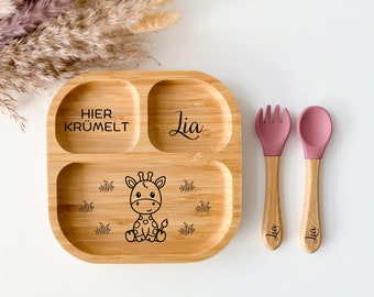 Bambusteller mit Saugnapf, Babyteller aus Bambus, Kinderteller aus Holz, Geschenk zur Geburt, Taufgeschenk, Babygeschenk